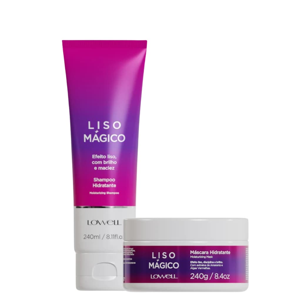 Kit Lowell Liso Mágico – Shampoo 240ml + Máscara Hidratante 240g | Liso Perfeito, Zero Frizz e Muito Brilho