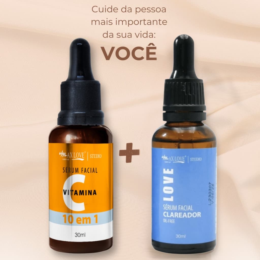 Sérum 10 em 1 Vitamina C e Sérum Clareador  Max Love, Kit Dupla Perfeita de Alta qualidade