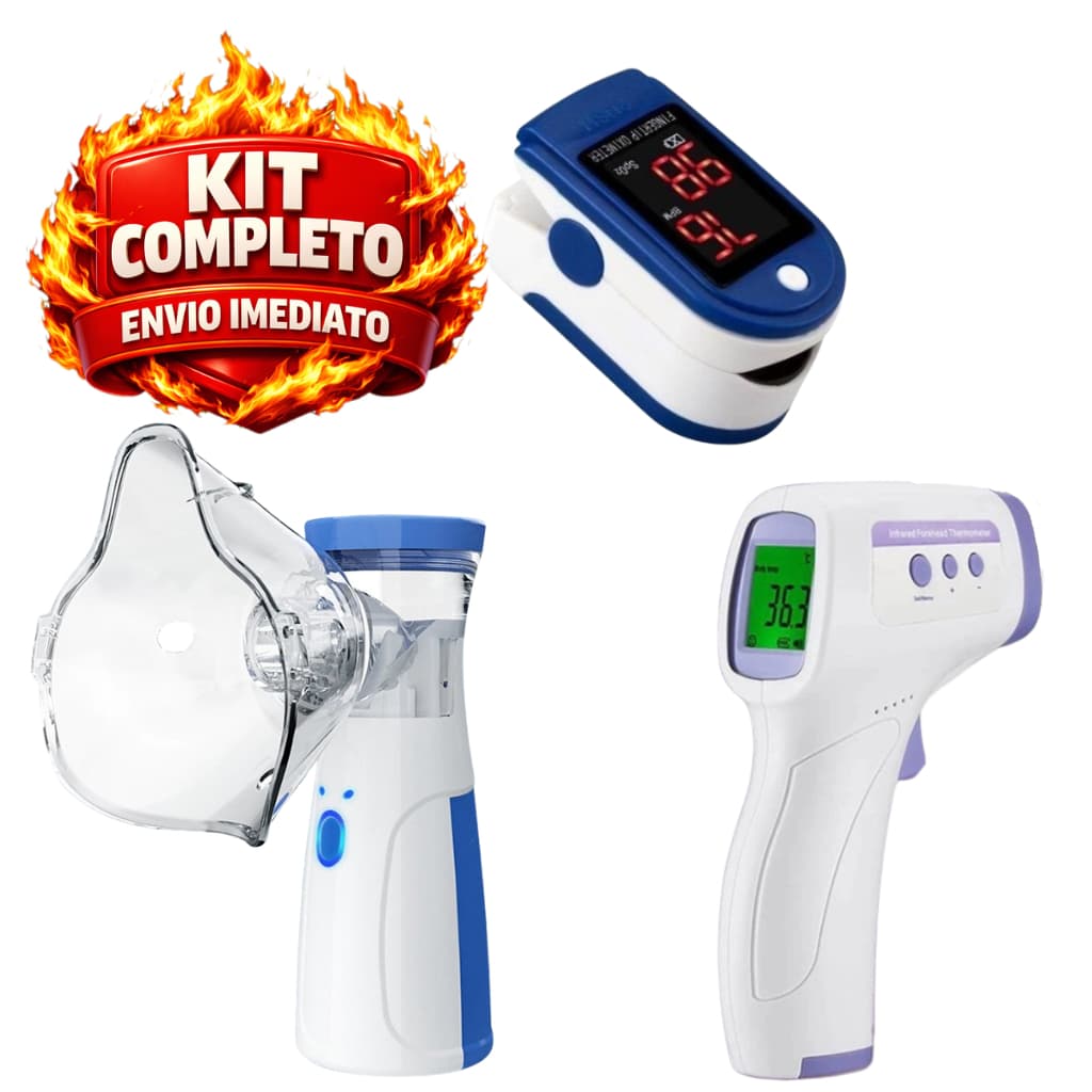 Kit Nebulizador Portátil  + Oxímetro Digital de Dedo + Termômetro Digital USB