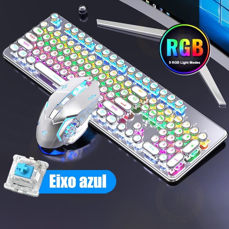 kit Gamer Teclado e Mouse Teclado Semi Mecânico Mouse 3200dpi RGB Iluminado Para PC Jogos H7