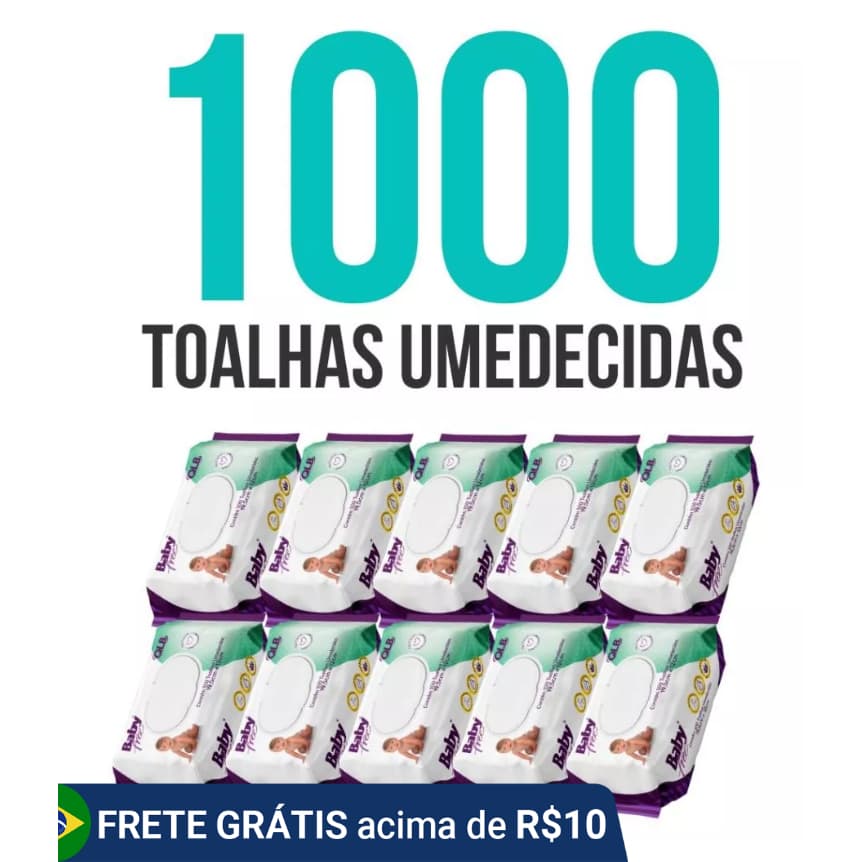 Kit com 10 Lenços Umedecidos Baby Free com 100 Unidades Cada – Tampa Flip-Top