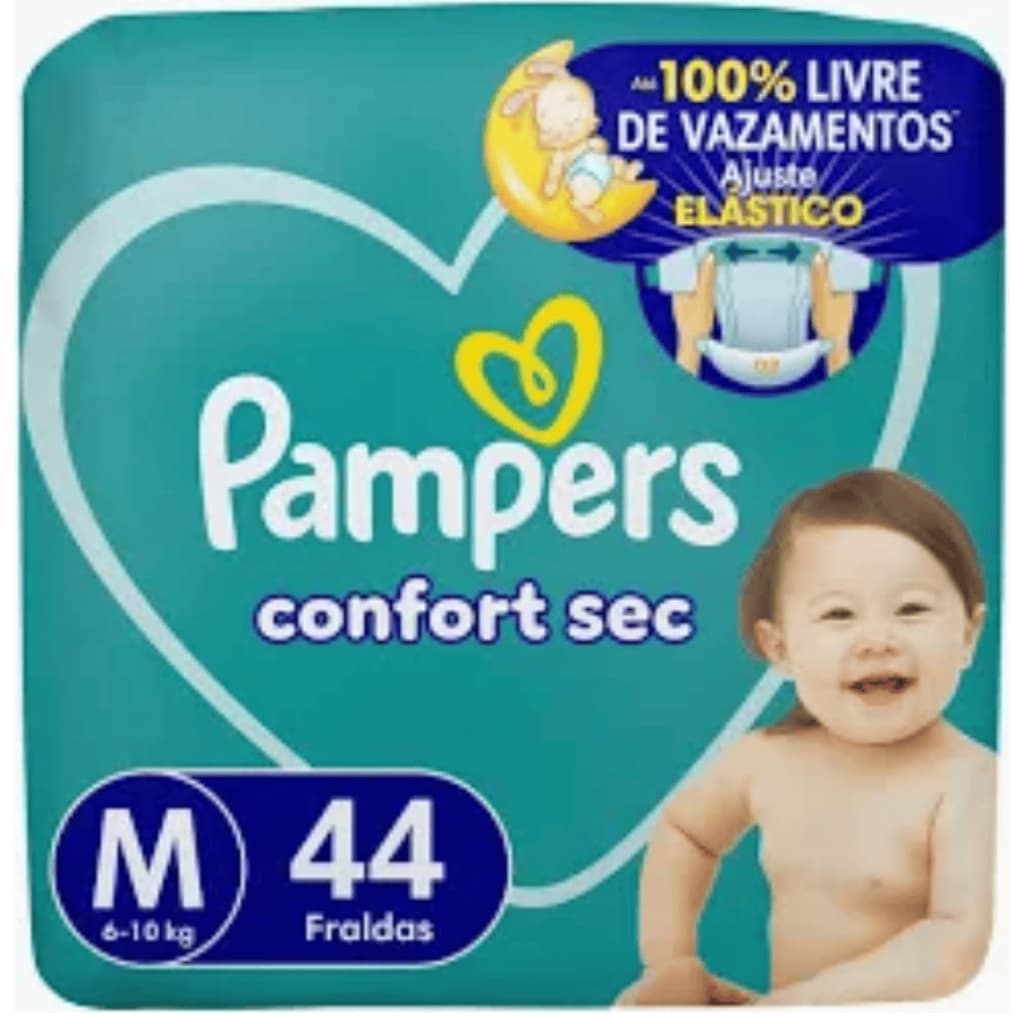 Fraldas Pampers Confort Sec Tamanho M 44  Unidades Alta Absorção Proteção Noite Original