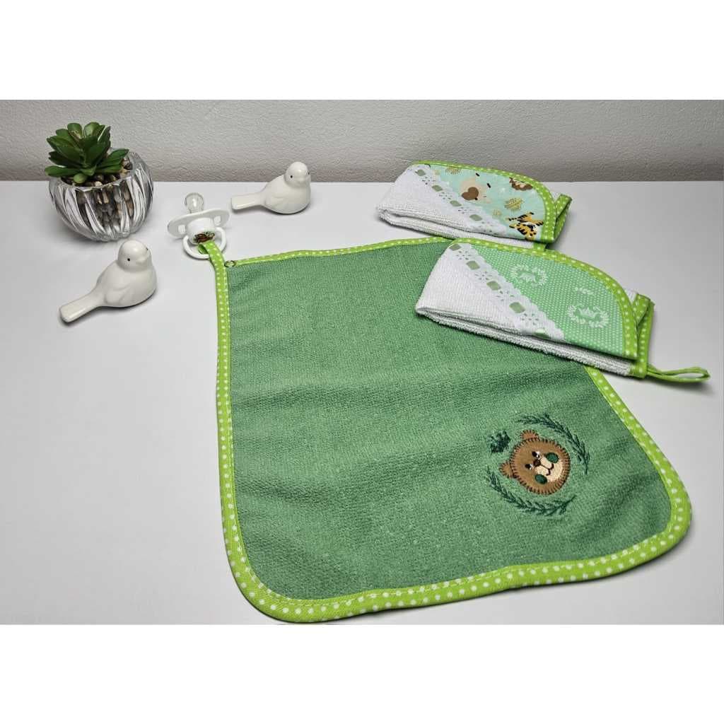 Kit 3 Unidades Porta Chupeta Bebê Felpudo Com Bordado E Acabamento Em Viés