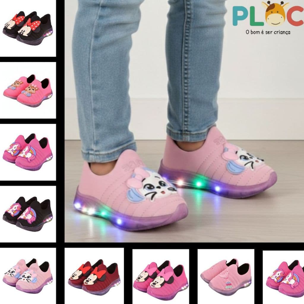 Tênis Led Infantil Menina PLOC LED Confortável Anatômico (Escolha o Seu)