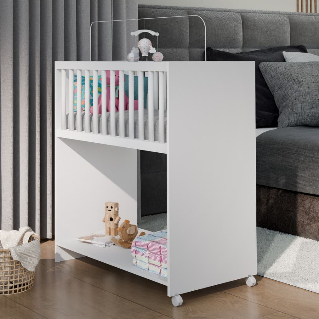 Mini Berço para Bebê 2 em 1 Multifuncional com Colchão Berço Infantil Portátil com Rodízios