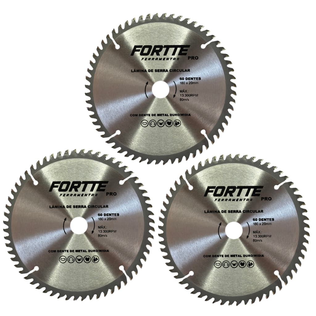 Kit 03 Disco Serra Circular 7 1/4 60 Dentes Para Madeira e MDF 180mm Acabamento Fino Profissional Widea