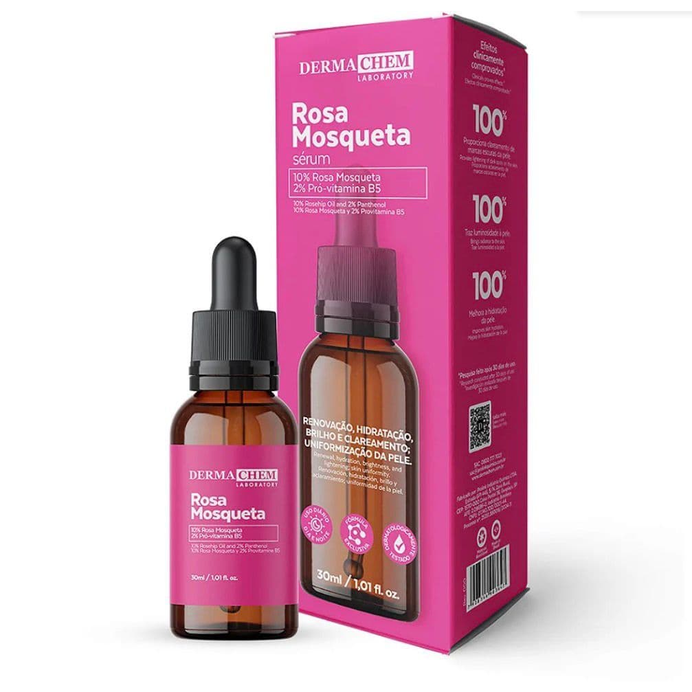 Sérum Rosa Mosqueta DermaChem 30ml Clareador Facial Anti-idade Hidratação Luminosidade Original