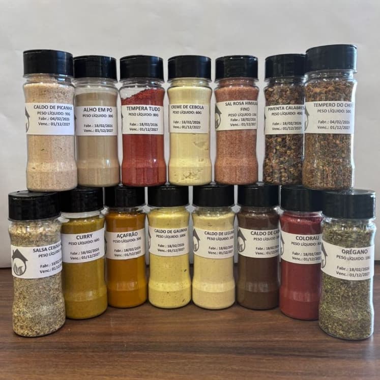 Super Kit Temperos - 15 Temperos Naturais - Potes reutilizáveis (PET Cristal PCO)