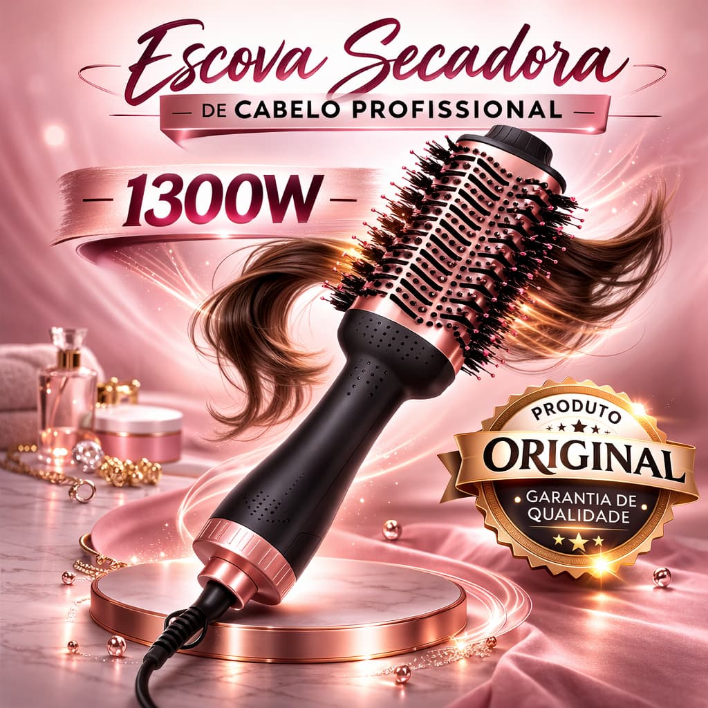 Escova Secadora Cabelo Profissional Bivolt 1300W Modelagem Rapida Controle Termico Alisa E Seca