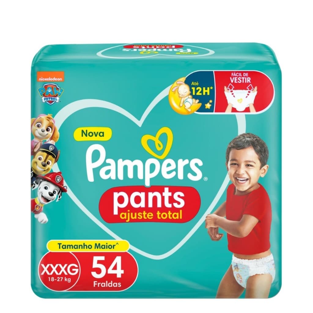 Fralda Infantil Pampers Pants Ajuste Total  Patrulha Canina XXXG Com 54 Unidades