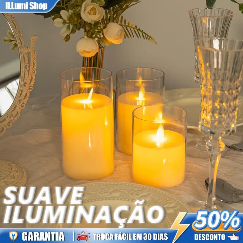 Kit 3 Luminária Vela De Led Cilíndrica ,Chama Realista Decorativa para  Festa, Casamento