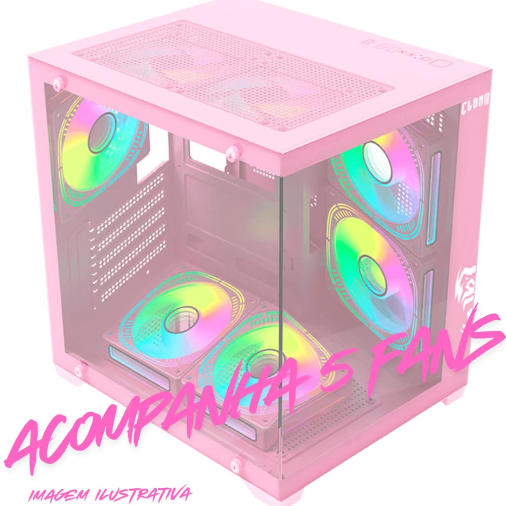 Gabinete Gamer Aquario Rosa c/ 5 Fans RGB rosa - Grood Candy