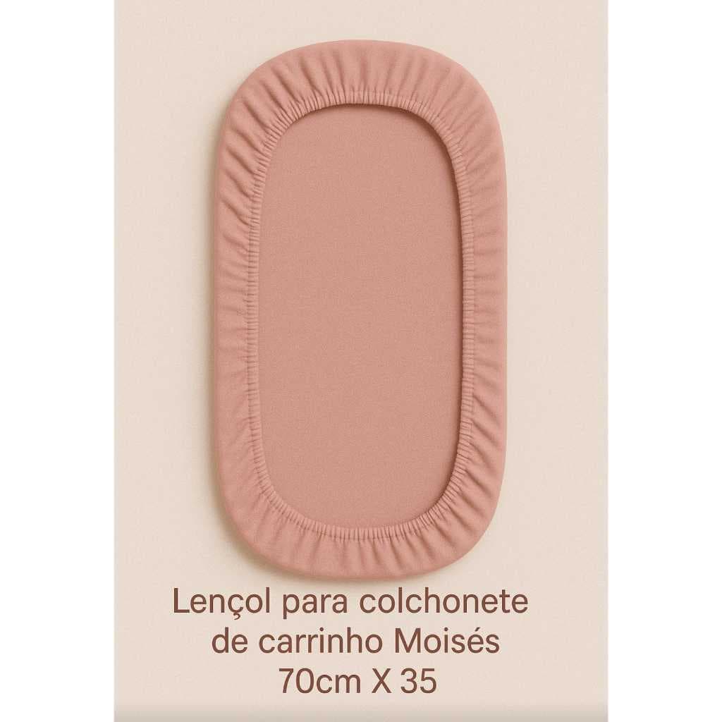 Lençol Oval Cor Rosa Bebê P/ Carrinho Bebê 77x34 - 200 Fios 100% Algodão