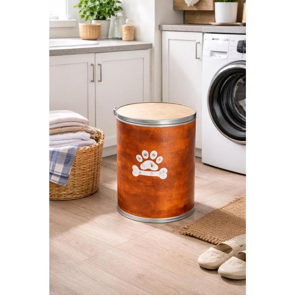 Porta Ração pote ração cachorro 15 kilos tambor barrica pintura a mão
