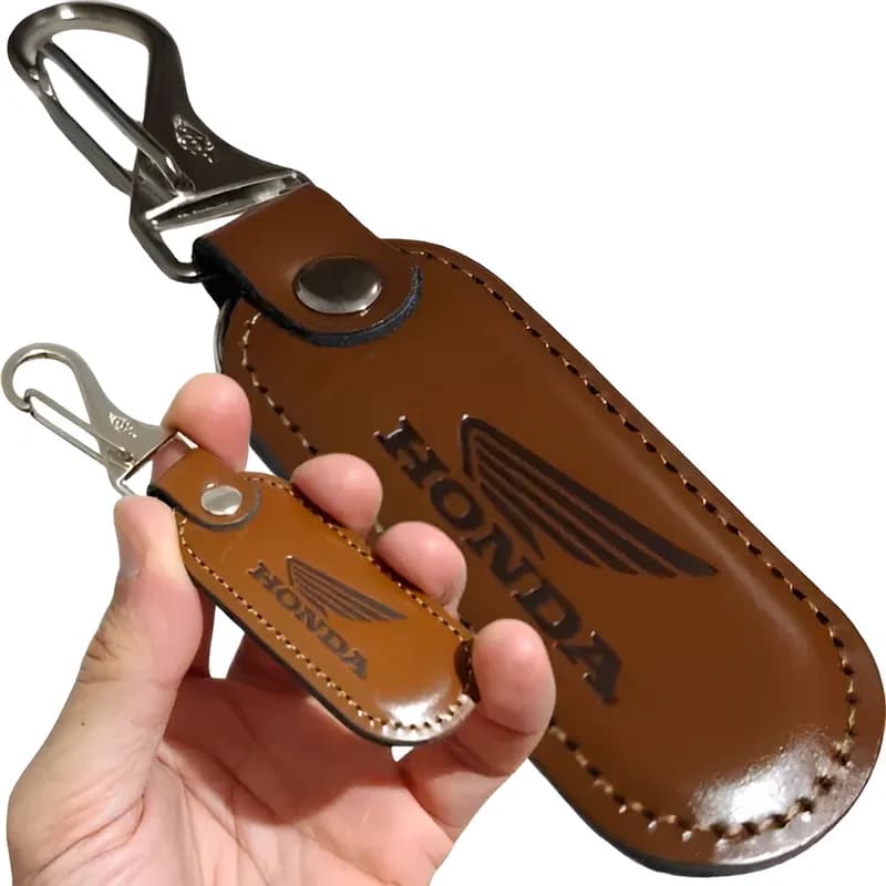 Chaveiro Honda Moto Couro Marrom Acessório Chave Moto Mosquetão Argola Presente