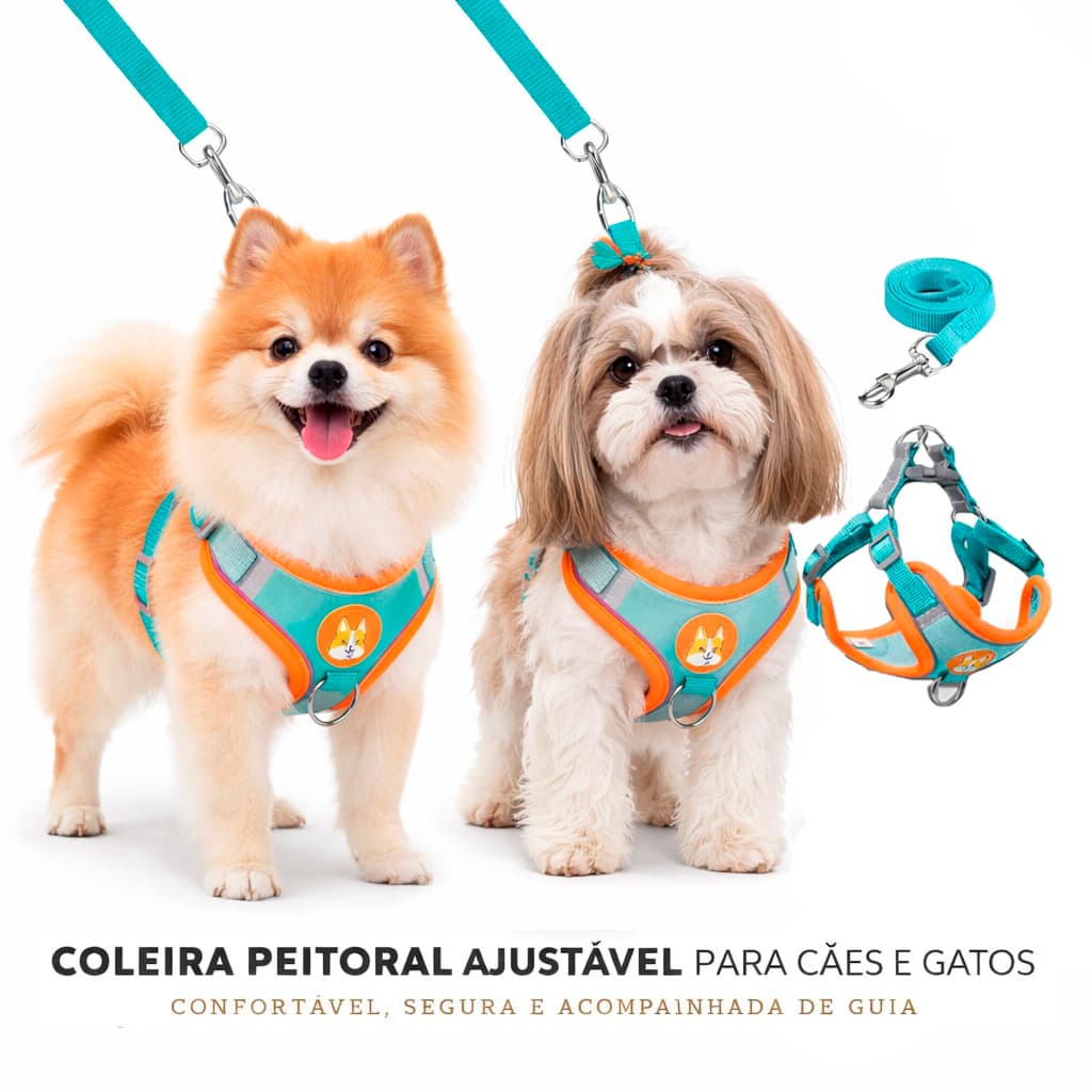 Coleira Peitoral Cachorro E Gato, Conjunto De Guia + Coleira Tipo Colete Para Pet Pequenos E Médios kit