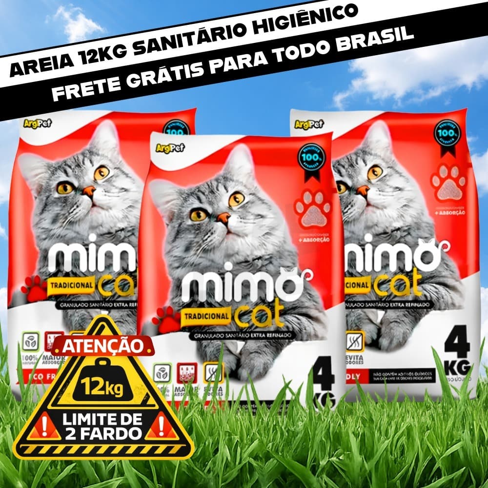 Kit 1 à 3 Pacotes Areia Sanitária Granulado Higiênico Alta Absorção Forma Torrões Perfumados Mimocat