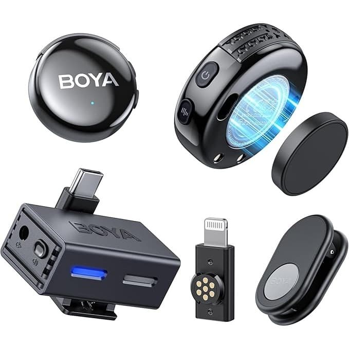 BOYA Microfone de lapela sem fio BOYALINK 3-03 para iPhone/Android/câmera/PC/tablets, cancelamento de ruído AI