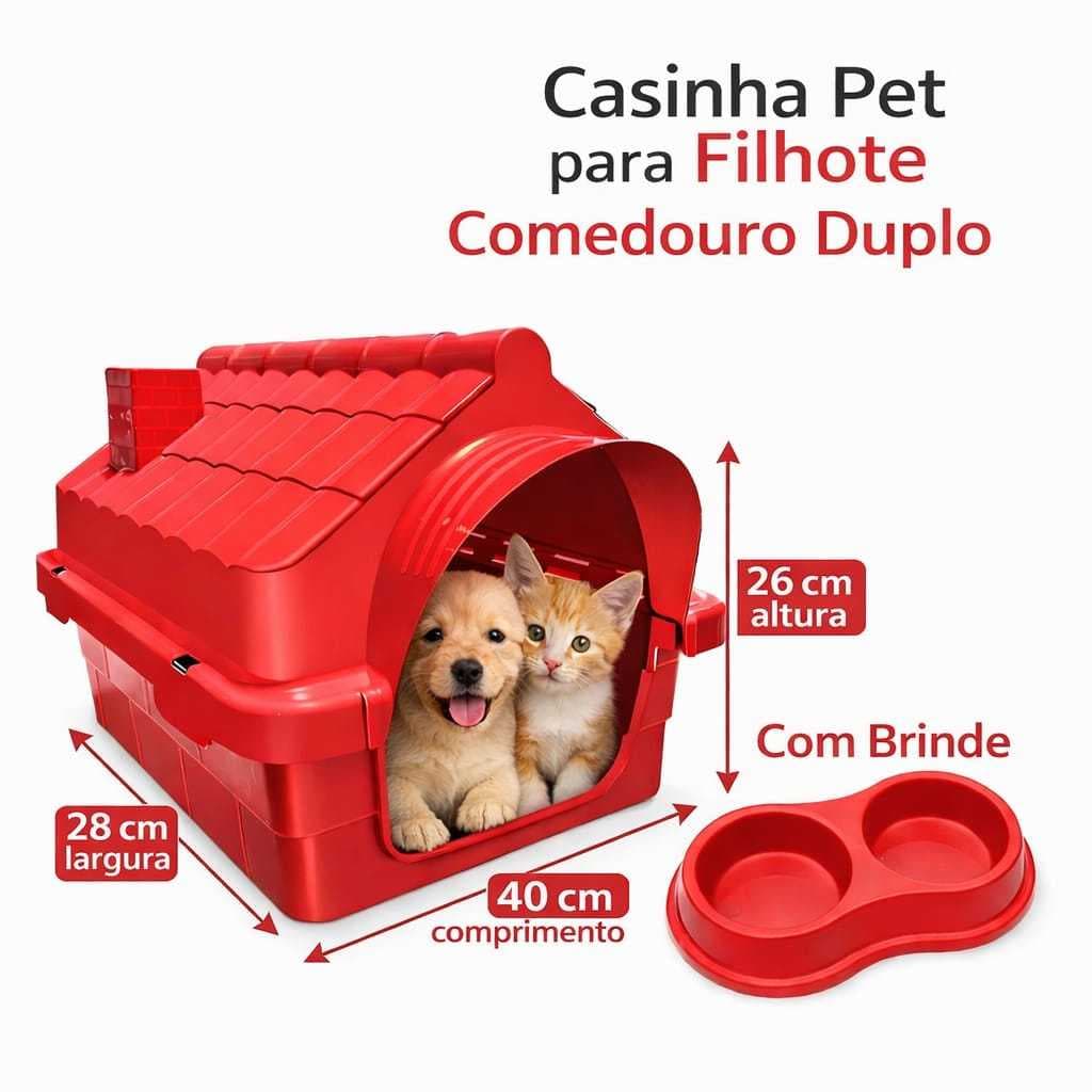 CASA CASINHA MEC PP PARA FILHOTES PET + COMEDOURO DUPLO PROMOÇÃO ENVIO IMEDIATO