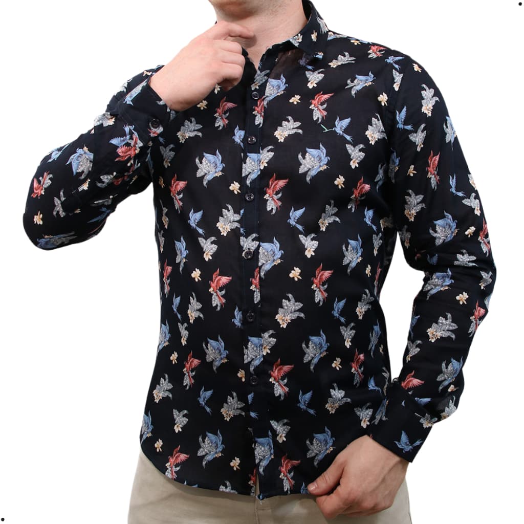 Camisa Social Masculina Manga Longa Slim Fit Estampada