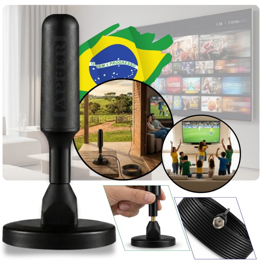 Antena Digital 4K Ultra HD Sinal Super Forte 5 metros Cabo Longo Mais Canais HD Interna Externa