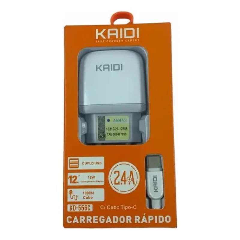 CARREGADOR COMPLETO TIPO C KAIDI CARREGADOR RÁPIDO