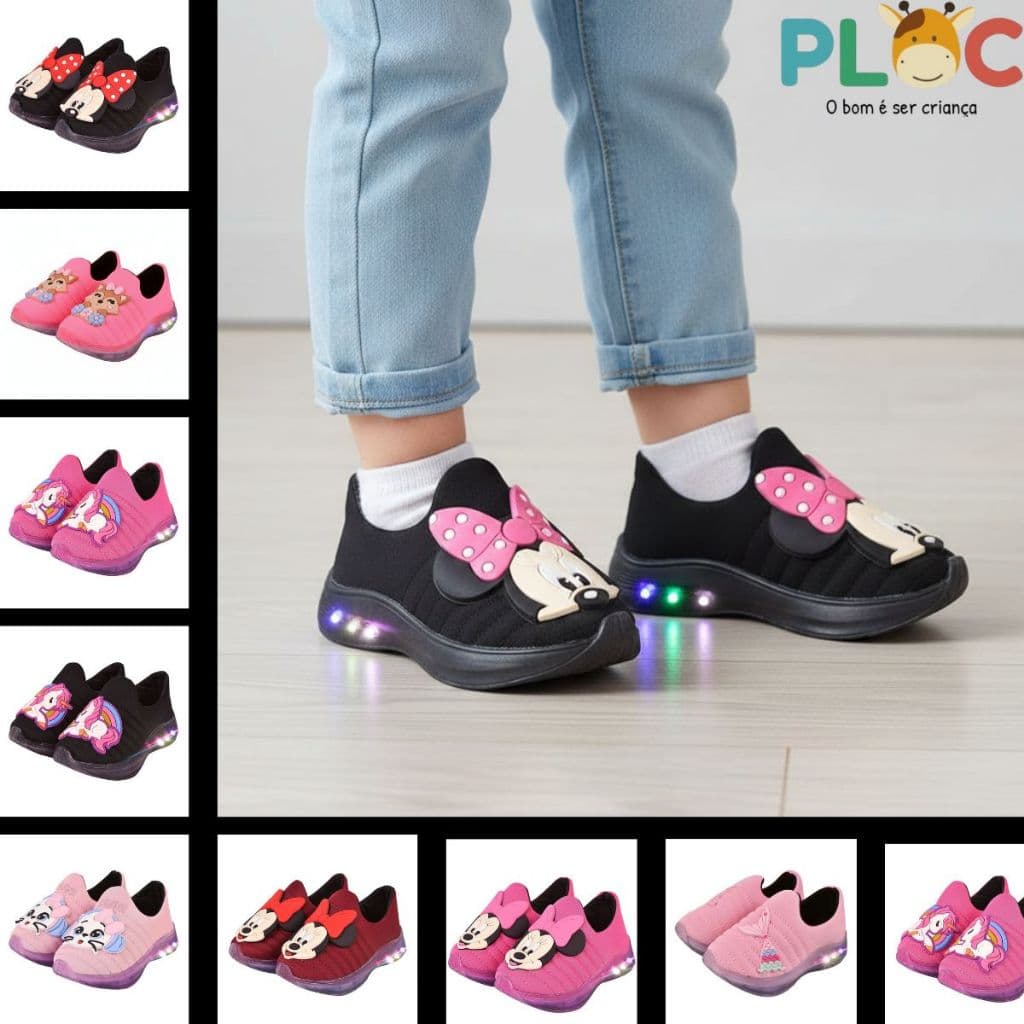 Tênis Led Infantil Menina PLOC LED Confortável Anatômico (Escolha o Seu)