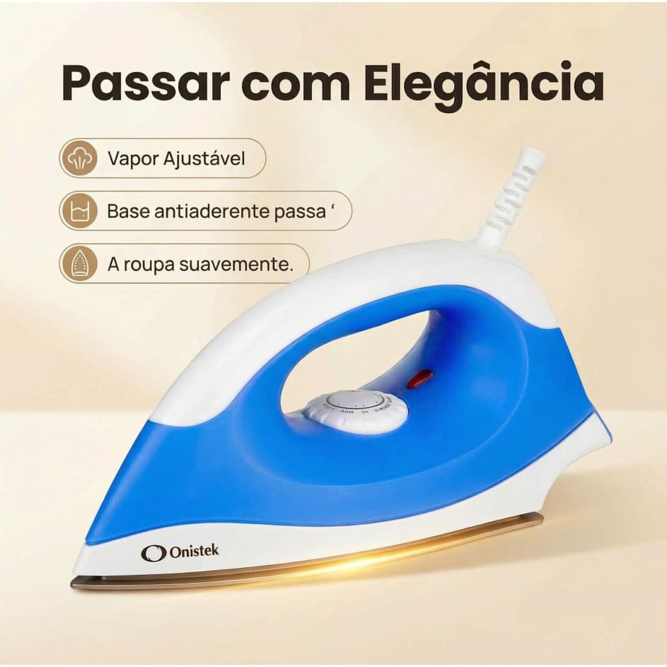 Ferro de Passar Simples a Seco 4 Níveis de Calor Base Antiaderente 127V/220V