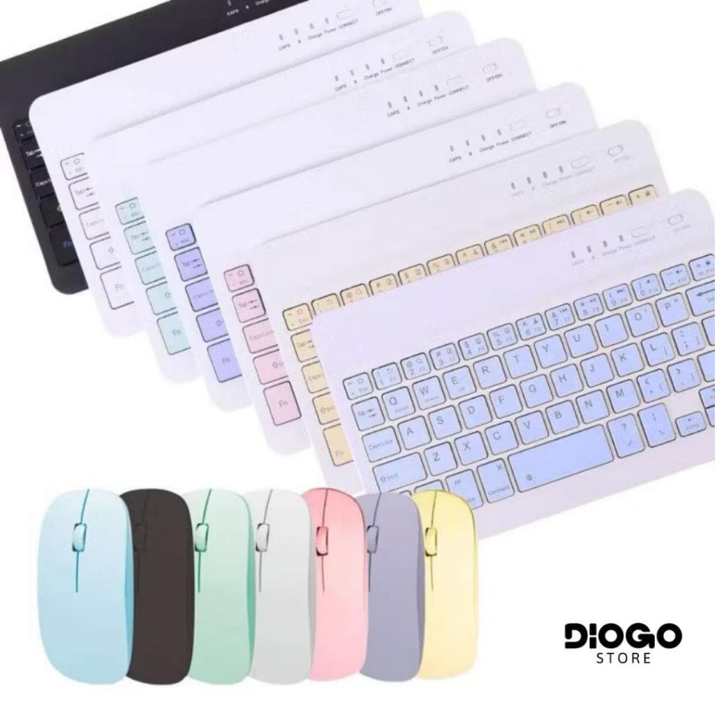 Teclado Bluetooth Sem Fio + Mouse Ultra Fino Compatível iOS Android Windows Portátil  Cores Variadas