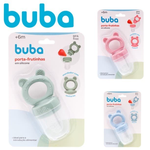 Porta Frutinha com Mordedor Ursinho em Silicone Buba Rosa Azul Verde Menino Menina