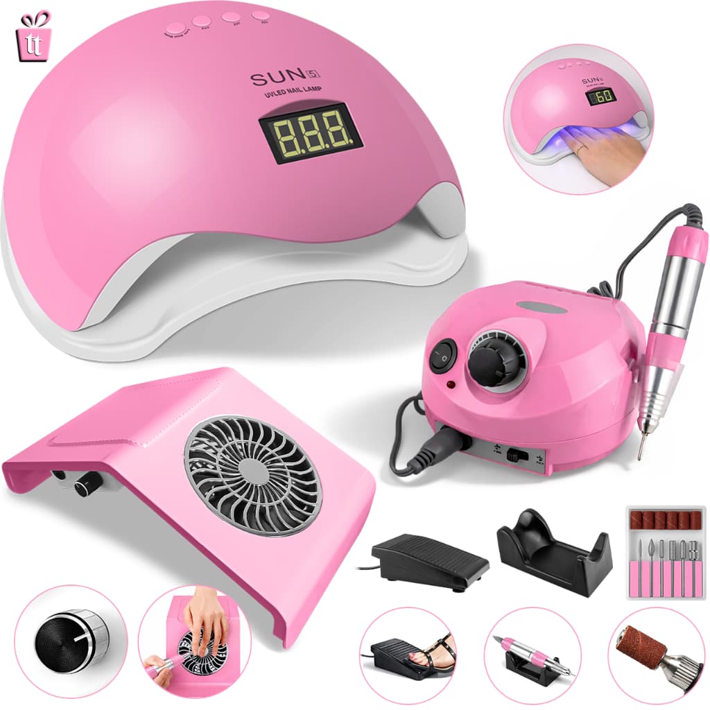 Kit Manicure de Unhas Cabine Sun 5 48w Lixadeira de Unha Motor Porquinho Aspirador Sugador Coletor de Pó Gel Acrigel