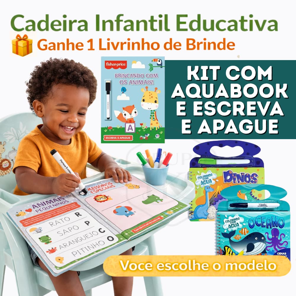 Cadeira com Bandeja + Livrinho Aquabook Colorindo com Água Escreva Apague