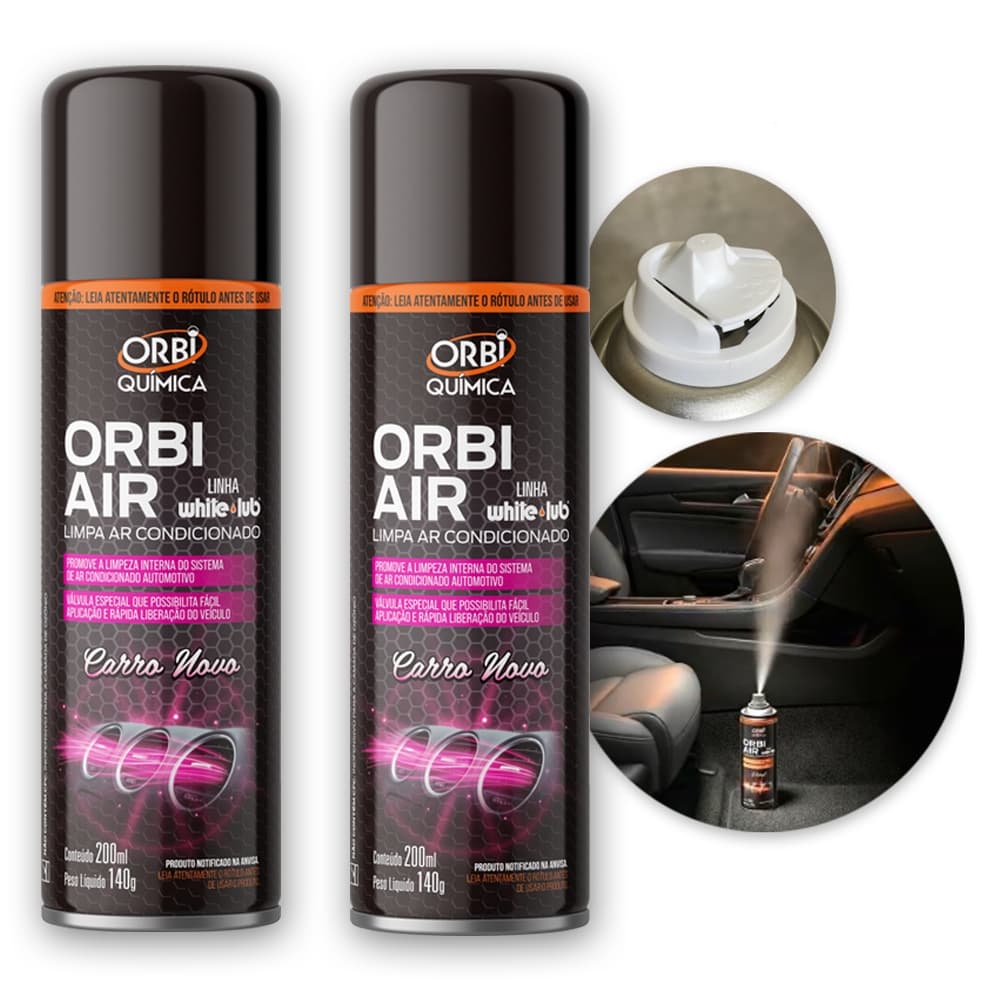 Kit 2 Higienizador Limpa Ar Condicionado Automotivo Orbi Air Spray 200ml Carro Novo