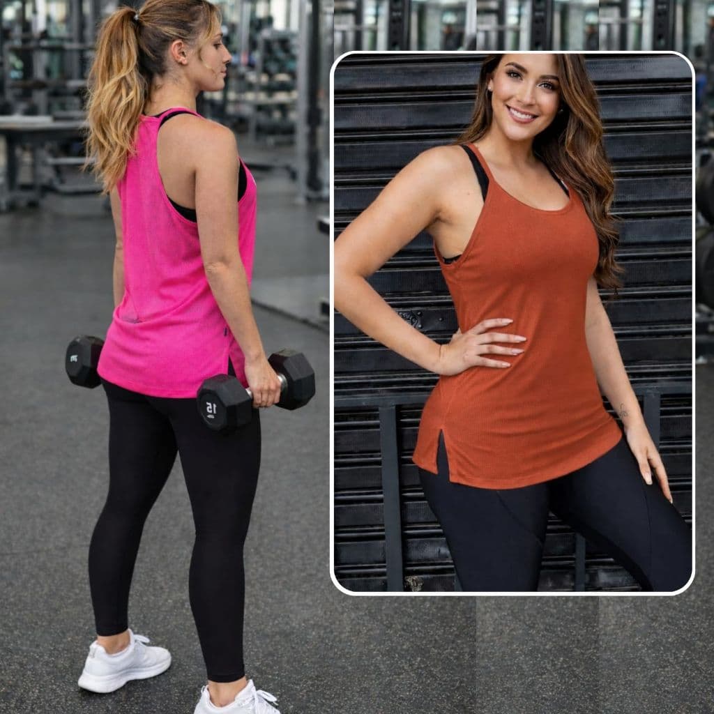 Blusa De Academia Feminina Dry Fit Alça Fenda } Regata Veste Leggins Camisetas Tapa Bumbum Tule Roupas de Fitness