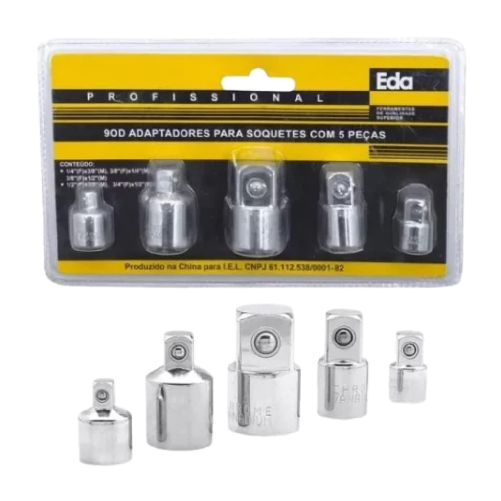 Jogo Kit Adaptador Soquete Catraca 5 Peças 1/4 3/8 1/2 3/4