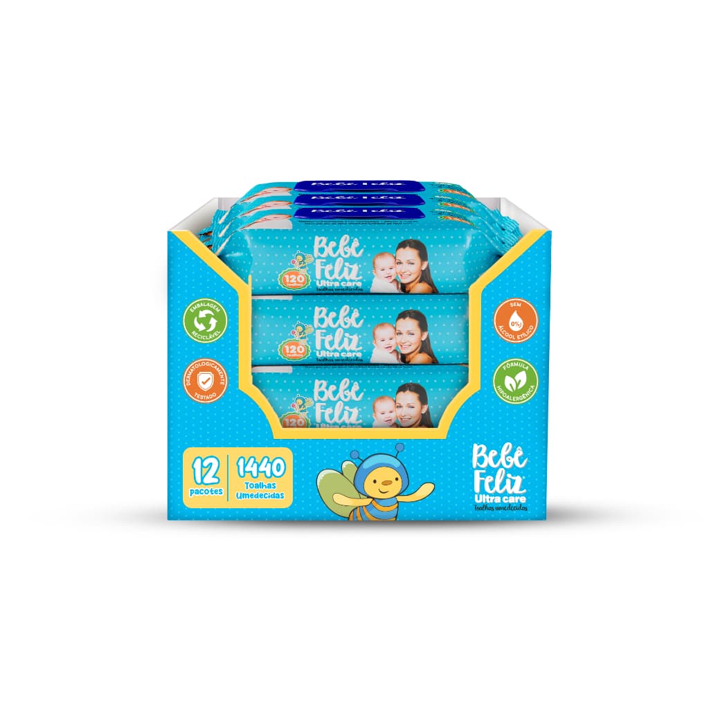 Kit 12 Toalhas Umedecidas Bebê Feliz 120 Folhas