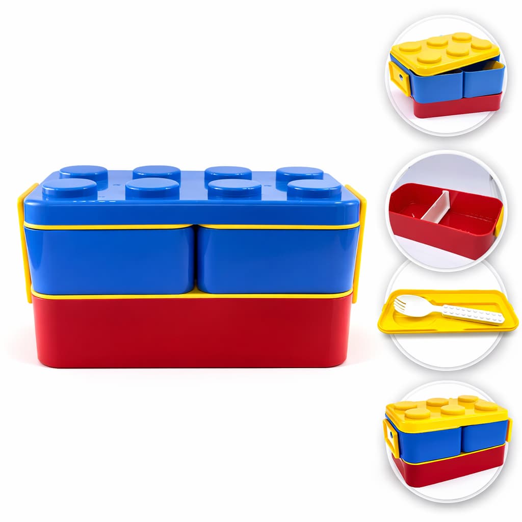 LANCHEIRA POTE MARMITA DE BLOCOS DE MONTAR LEGO COM DIVISORIAS TALHER - LANCHE DIVERTIDO E ORGANIZADO