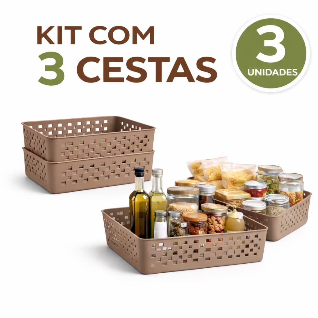 Kit 3 Cesto Organizador Multiuso 5,5 Litros - Lavanderia Retangular Cozinha Banheiro Armário Gaveta