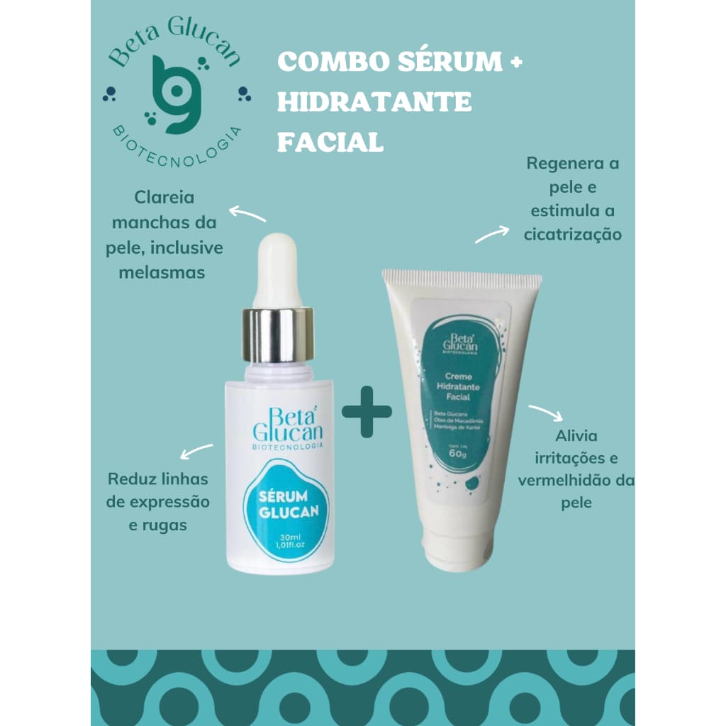 KIT SKINCARE SÉRUM + HIDRATANTE FACIAL BETA GLUCANA | ANTI-IDADE, RUGAS, MANCHAS E HIDRATAÇÃO
