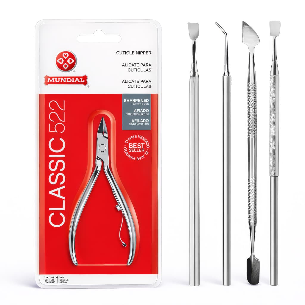 Kit Completo Alicate Unha Manicure Cutícula Afiado 522 + Espátula Palito Desencravador Raspador
