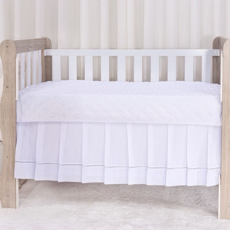 Saia de Berço Ponto Palito Luxo 1,35m Enxoval Bebê 100% Poliéster Berço Padrão Branco Marinho Palha