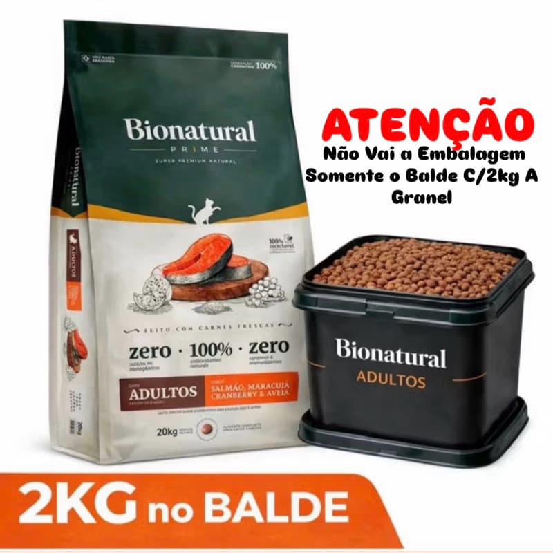 Ração Super Premium Bionatural Prime para Gatos Adultos sabor Salmão 2KG No Balde