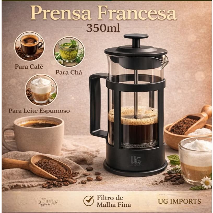 Cafeteira Prensa Francesa 350ml Café Cremeira Café Expresso Leite Cremoso