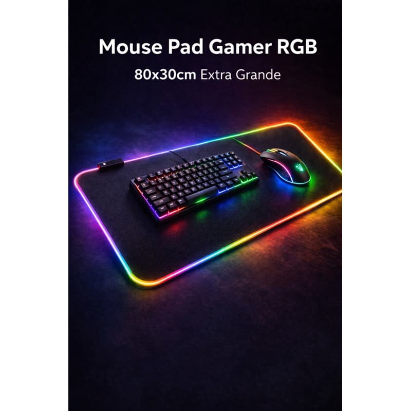 Mouse Pad Gamer RGB 80x30 Extra Grande LED Colorido Base Antiderrapante Mousepad Gamer Grande Para PC Notebook