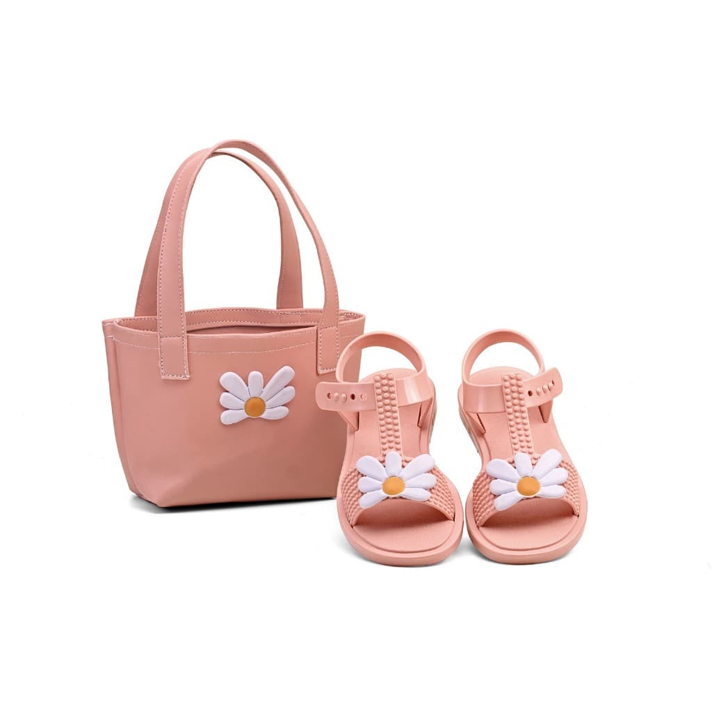 Sandlia Feminina Infantil Rasteirinha Confortavel com Margarida com Bolsa de Mão