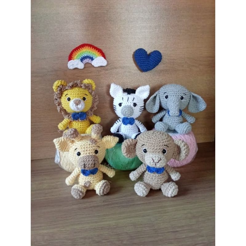Casa e decoração Mini Safari menino amigurumi crochê (kit 5 animais)