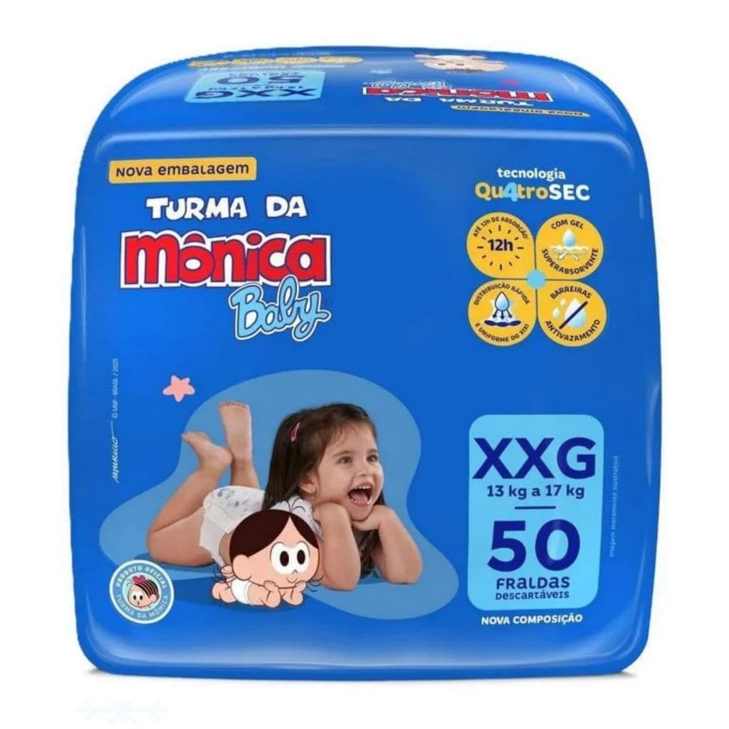 Fralda Descartável Turma Mônica Giga Xxg 50 Unidade Quatrosec