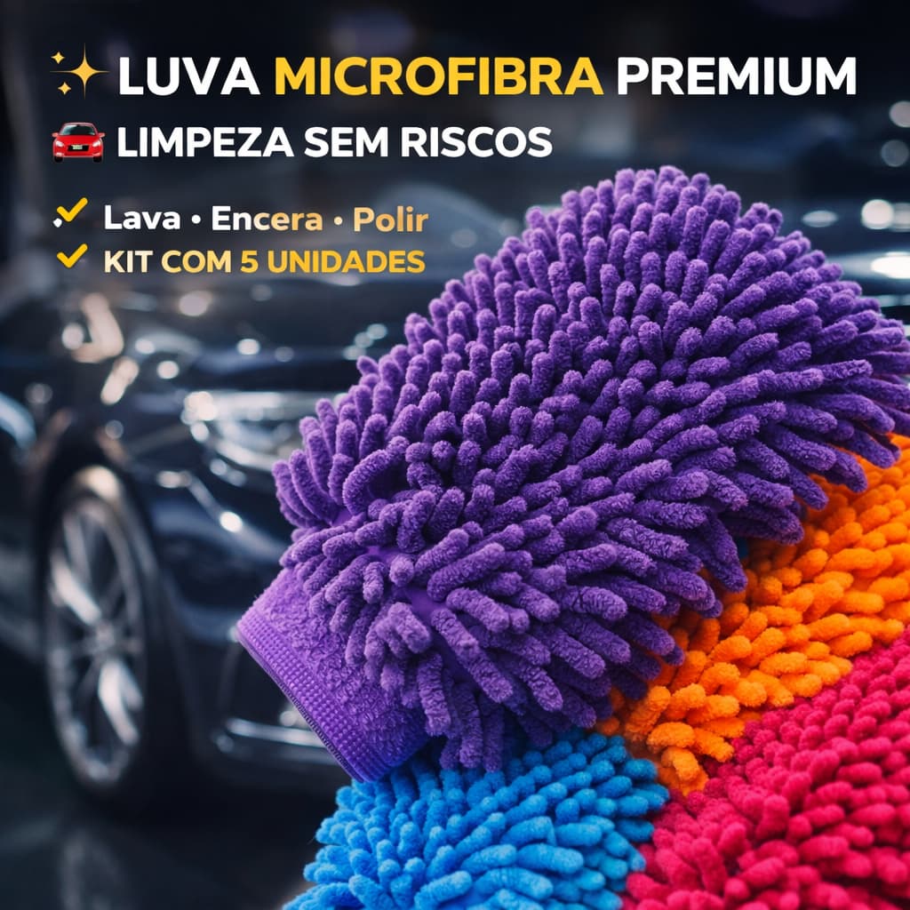 Kit 5 Luvas Microfibra Multiuso Limpeza doméstica Limpeza Carro Moto
