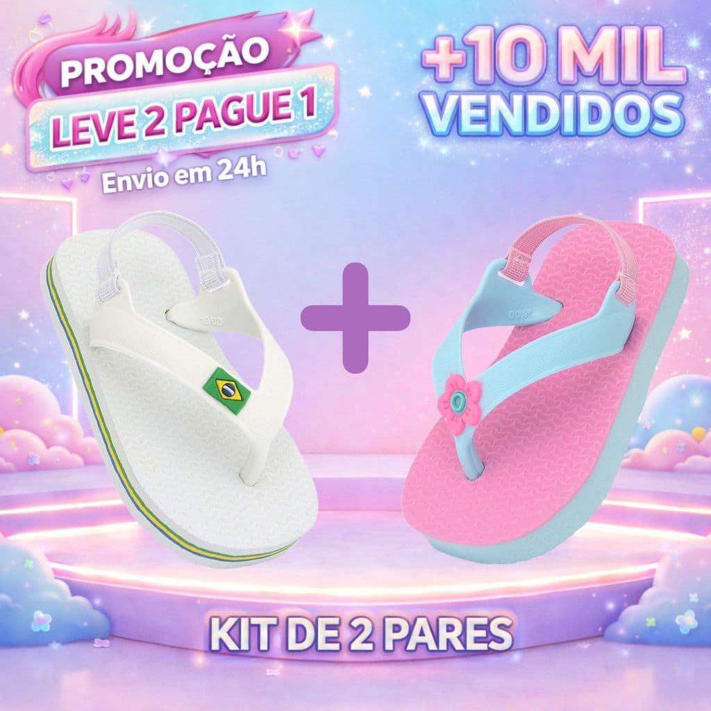 KIT Chinelos de Bebê Menino e Menina Baby Brasil De Borracha Original Anti-Derrapante