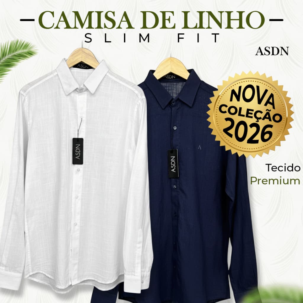Camisa Social Masculina Manga Longa Linho Slim Fit Algodão Casual Elegante Respirável Confortável